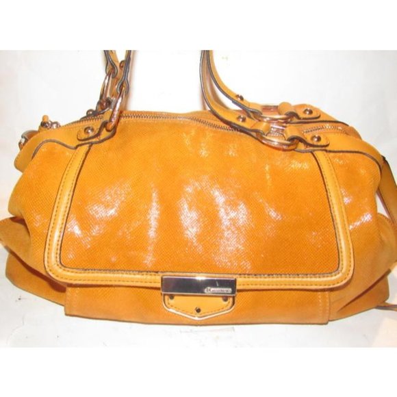 B Makowsky 2-Way Orange Textured And Smooth Leather Satchel Purse - Picture 11 of 12